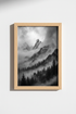 Mountain Landscape Print | Black and White Foggy Nature, Minimalist Modern Wall Art Poster