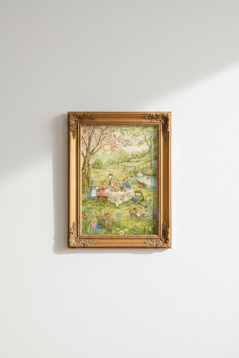 Pastel garden scene Wall Art Print | Living Room Decor | Soft watercolor Poster