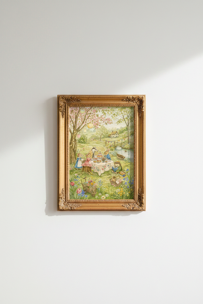 Pastel garden scene Wall Art Print | Living Room Decor | Soft watercolor Poster