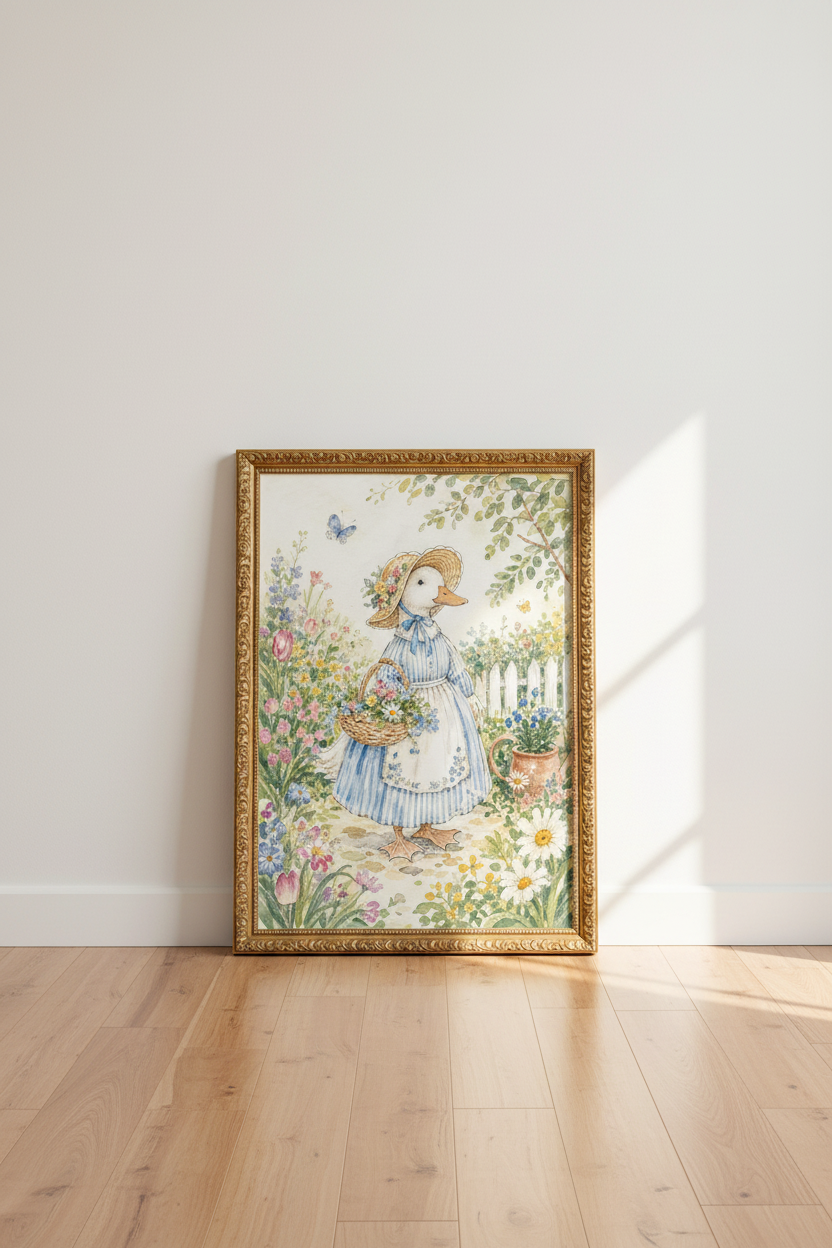 Watercolor Duck Garden Wall Art Print | Living Room Decor | Pastel Poster