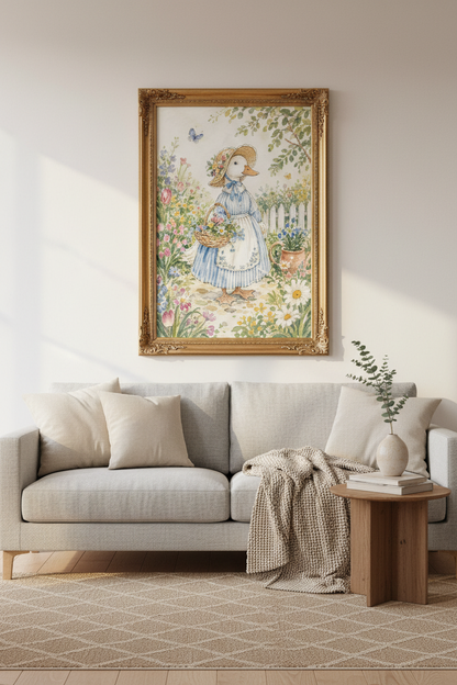 Watercolor Duck Garden Wall Art Print | Living Room Decor | Pastel Poster