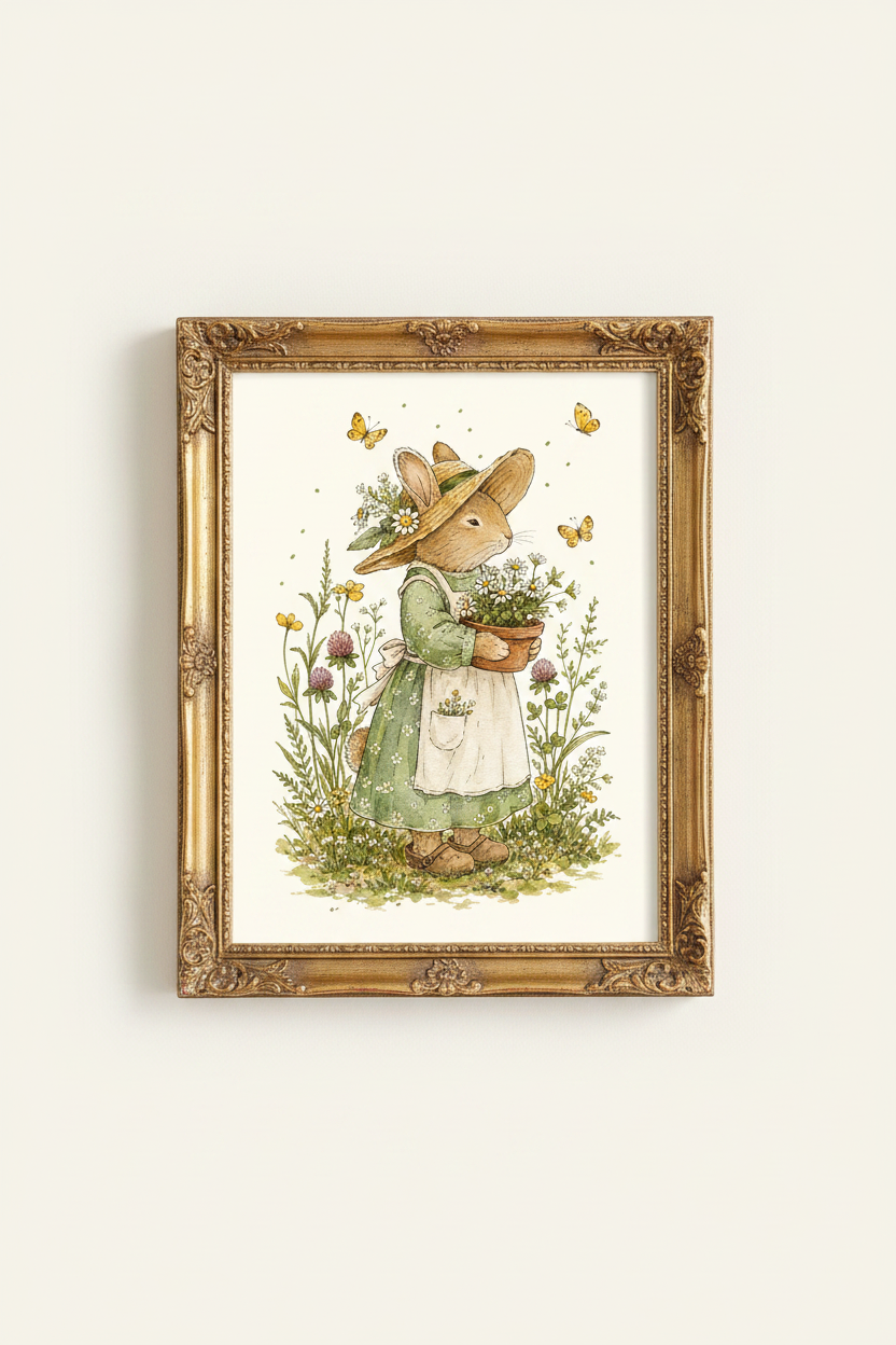Watercolor Bunny Wall Art Print | Living Room Decor | Whimsical Poster