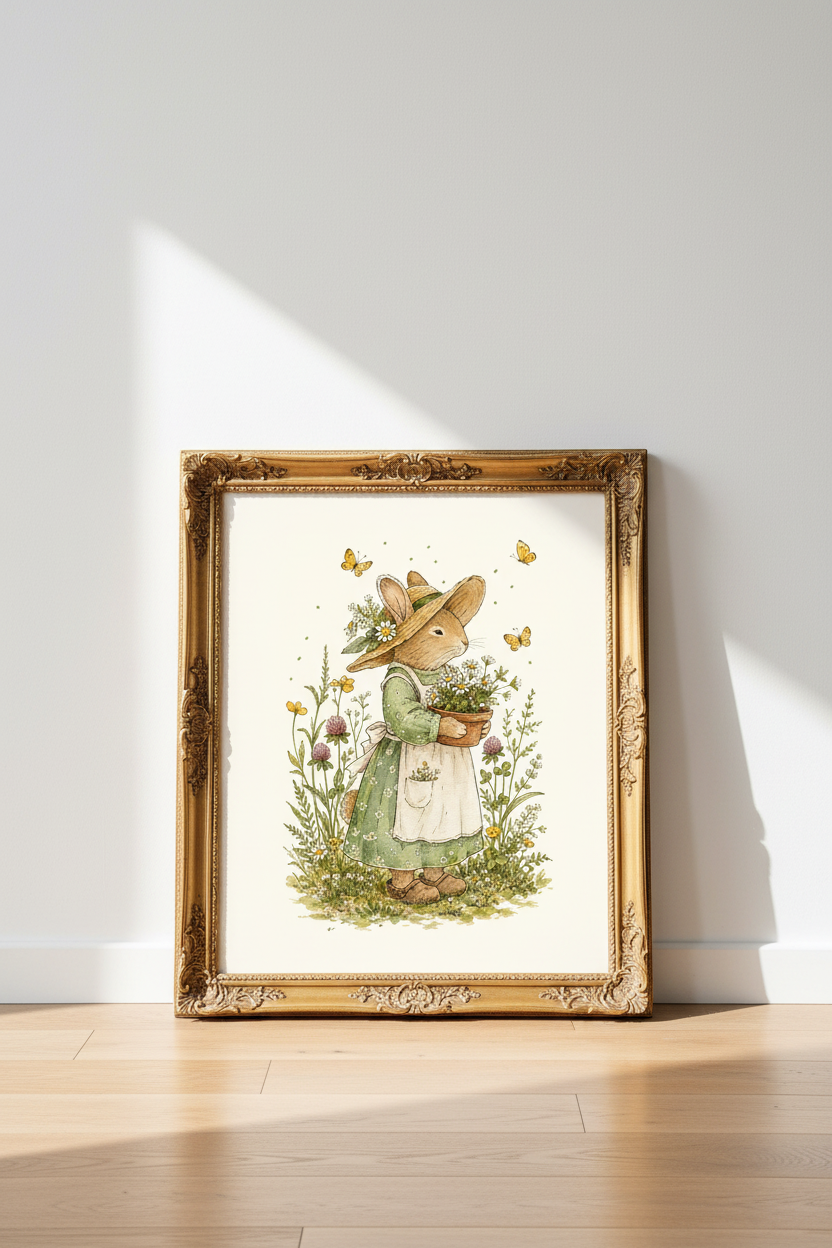 Watercolor Bunny Wall Art Print | Living Room Decor | Whimsical Poster