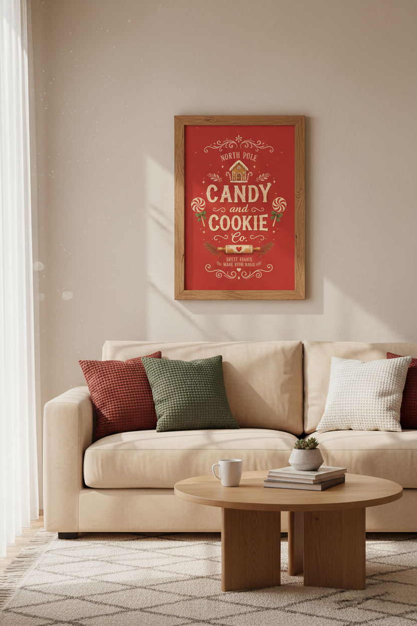 North Pole Candy &amp; Cookie Co | Vintage Christmas Kitchen Wall Art | Holiday Poster