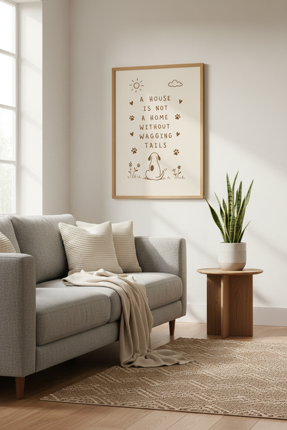 Dog Lover Wall Art | Wagging Tails Quote Poster | Neutral Nursery Decor