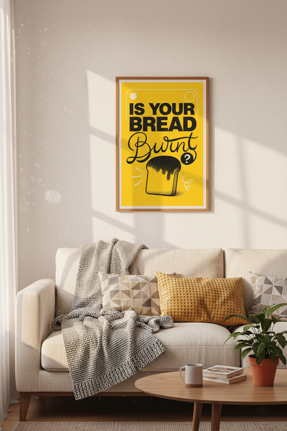 Funny Bread Quote Wall Art | Retro Yellow Kitchen Decor | Typography Poster