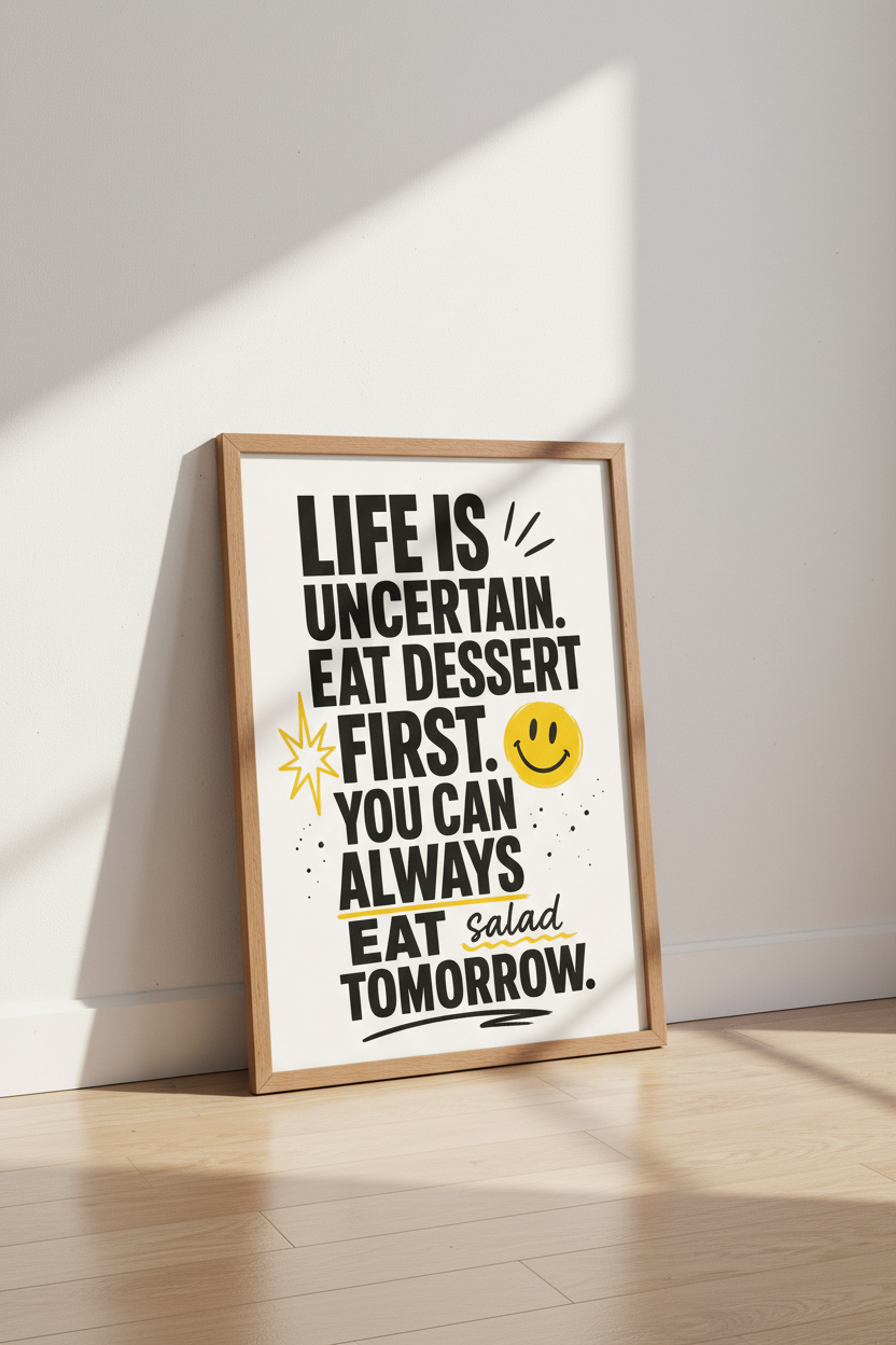 Eat Dessert First Wall Art Print | Funny Kitchen Decor | Bold Modern Typographic Poster