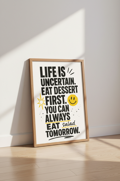 Eat Dessert First Wall Art Print | Funny Kitchen Decor | Bold Modern Typographic Poster