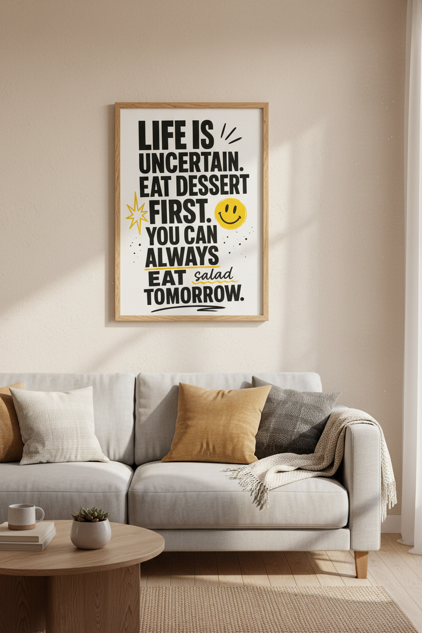 Eat Dessert First Wall Art Print | Funny Kitchen Decor | Bold Modern Typographic Poster