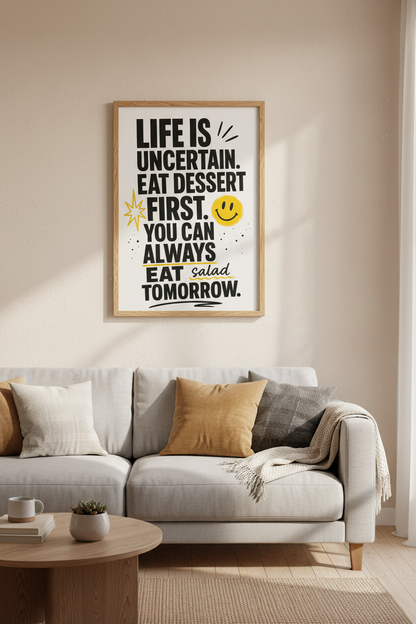Eat Dessert First Wall Art Print | Funny Kitchen Decor | Bold Modern Typographic Poster