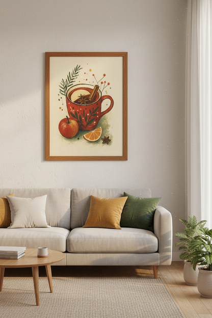Mulled Cider Mug Wall Art | Rustic Kitchen Decor | Cozy Autumn Poster