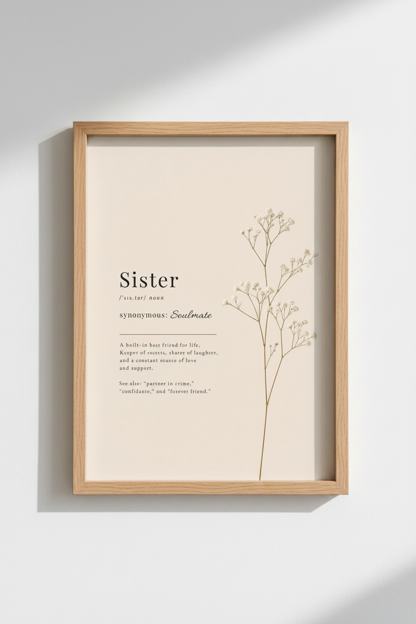 Sister Definition Wall Art | Neutral Botanical Decor | Minimalist Poster Print