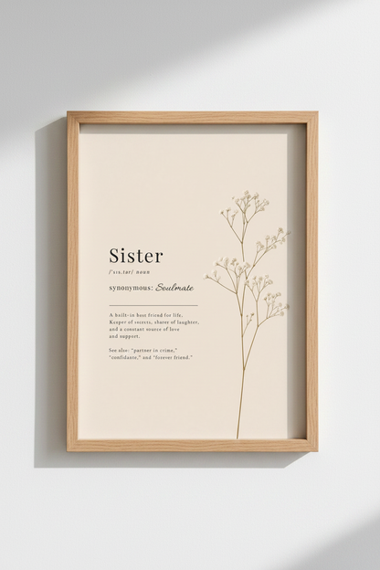 Sister Definition Wall Art | Neutral Botanical Decor | Minimalist Poster Print