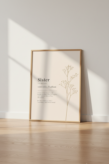 Sister Definition Wall Art | Neutral Botanical Decor | Minimalist Poster Print