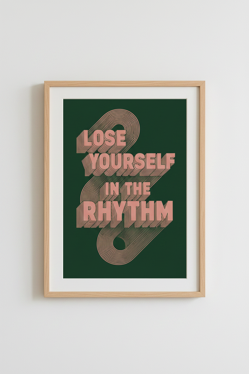 Retro Music Quote Wall Art | Pink &amp; Green Typography Poster, Music Room Decor