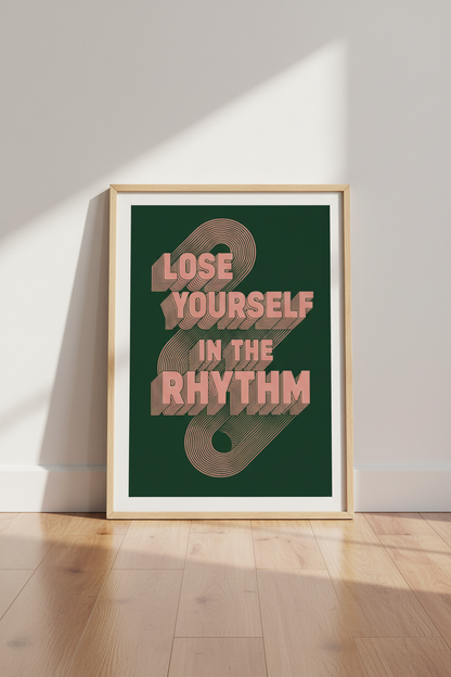 Retro Music Quote Wall Art | Pink &amp; Green Typography Poster, Music Room Decor