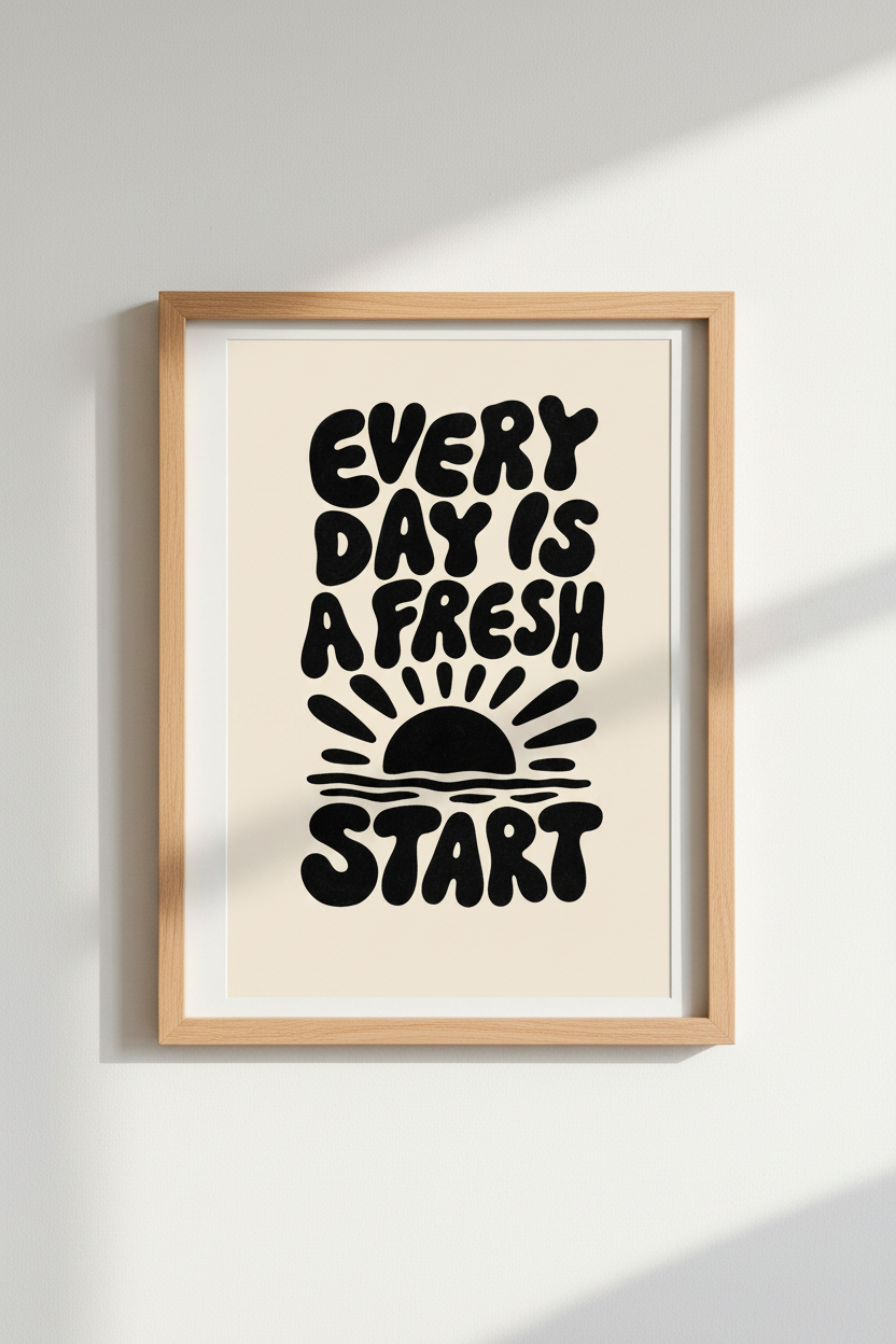 Retro Fresh Start Quote Wall Art | Boho Office Decor | Minimalist Poster