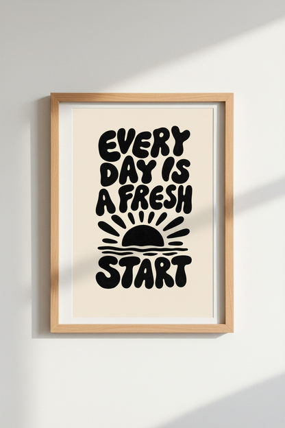 Retro Fresh Start Quote Wall Art | Boho Office Decor | Minimalist Poster