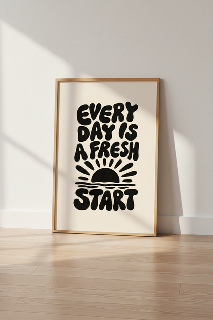 Retro Fresh Start Quote Wall Art | Boho Office Decor | Minimalist Poster