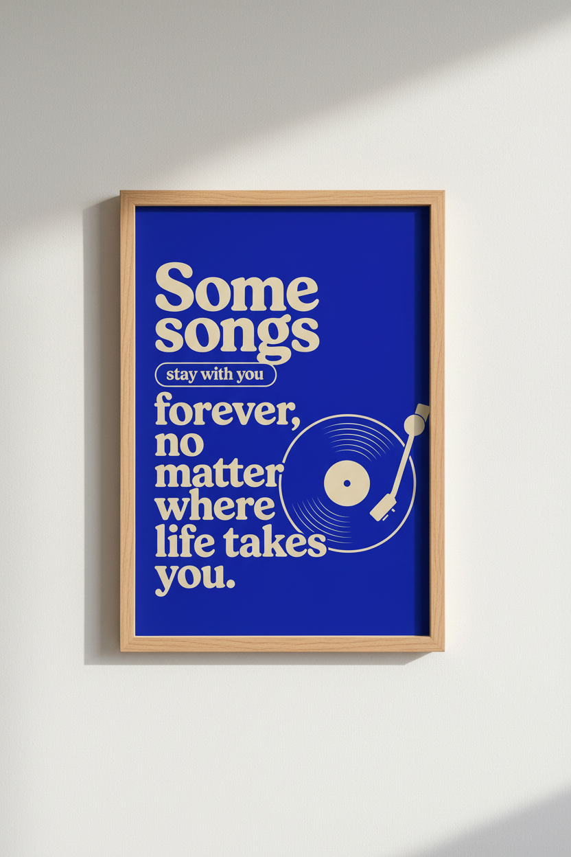 Retro Music Quote Wall Art | Blue Vinyl Record Poster | Audiophile Home Decor