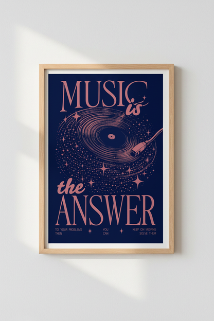 Music Is The Answer Vinyl Wall Art | Retro Cosmic Poster, Bedroom Studio Decor