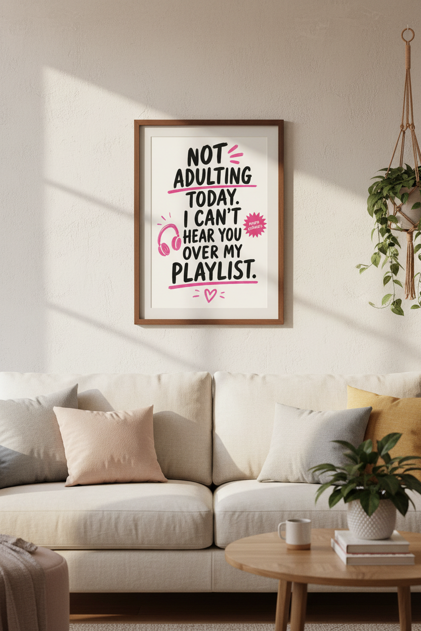 Not Adulting Today Playlist Wall Art Print | Bedroom Decor | Pink Aesthetic Poster