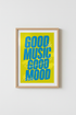Good Music Good Mood Wall Art | Retro Blue & Yellow Poster | Modern Dorm Decor