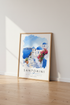 Santorini Greece Travel Poster | Mediterranean Blue White Wall Art | Coastal Home Decor