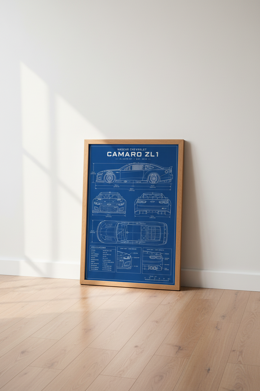 NASCAR Camaro ZL1 Blueprint Wall Art | Car Poster | Man Cave Garage Decor