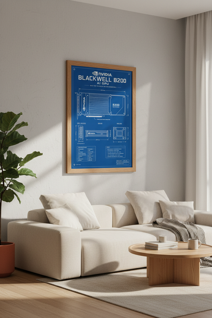 NVIDIA Blackwell B200 AI GPU Blueprint Wall Art | Office Decor | Industrial Tech Poster