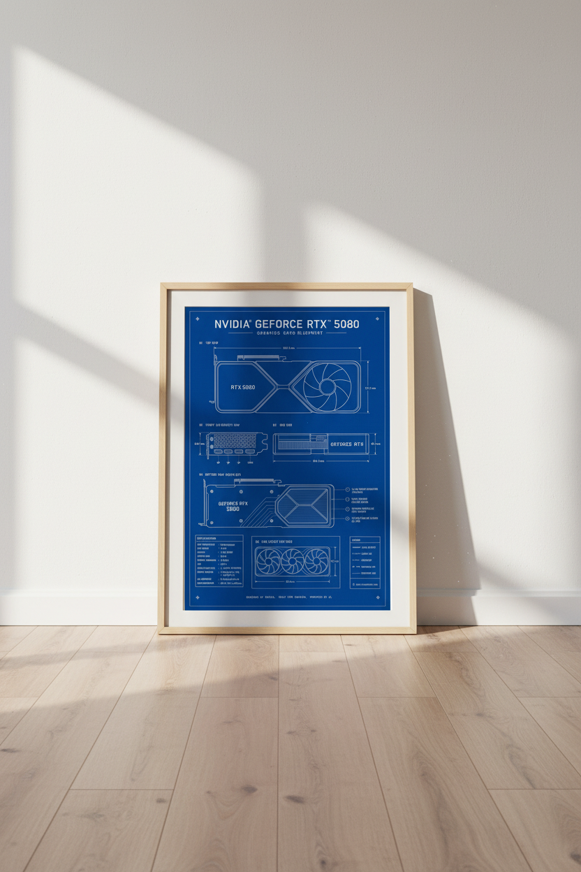 RTX 5080 Blueprint Wall Art Print | Gaming Room Decor | Technical Tech Poster