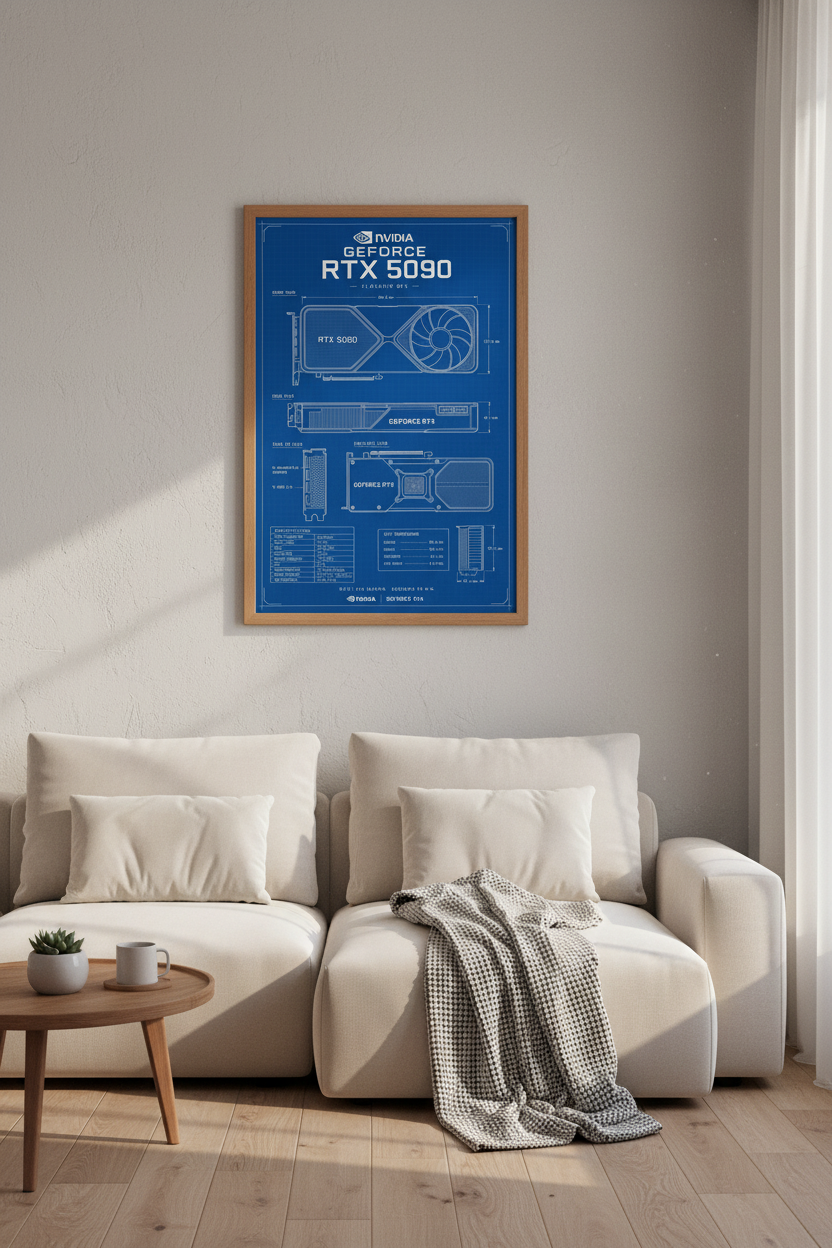 RTX 5090 GPU Blueprint Wall Art | Gaming Room Decor | Tech Enthusiast Poster