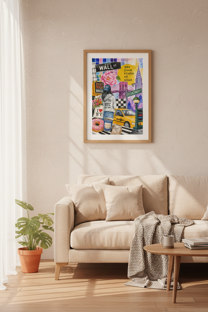 New York City Print | NYC Watercolor Collage Poster, Dorm &amp; Apartment Wall Art