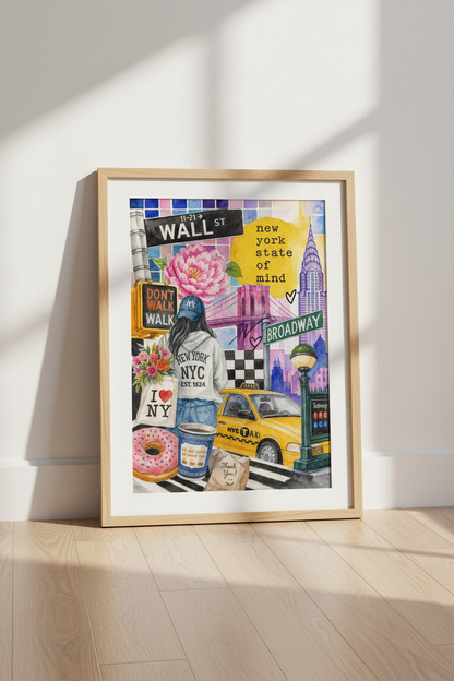New York City Print | NYC Watercolor Collage Poster, Dorm &amp; Apartment Wall Art