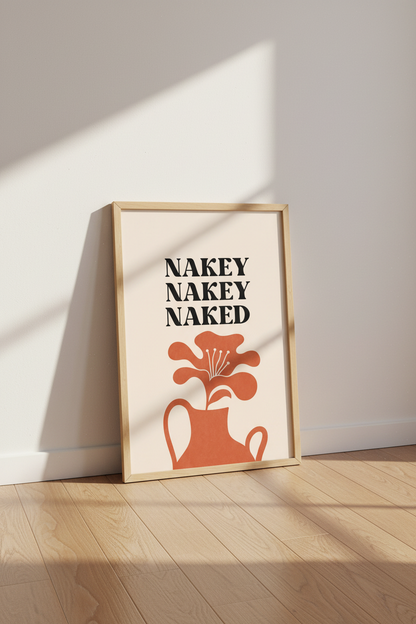 Retro Nakey Nakey Naked Wall Art | Funny Bathroom Print | Boho Terracotta Decor