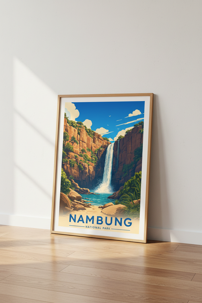 Nambung National Park Waterfall Poster | Vintage Travel Print, Nature Wall Art