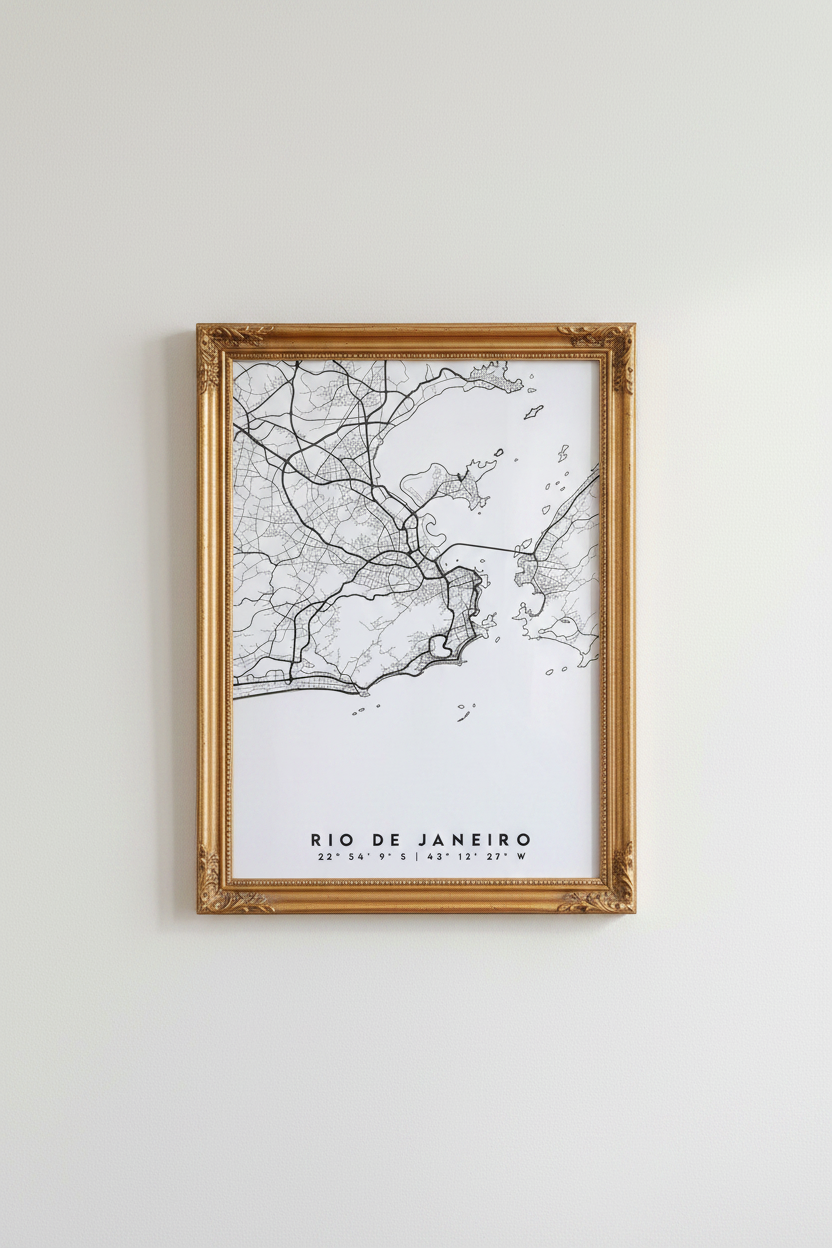 Rio map poster | Minimalist Black &amp; White, Living Room Decor