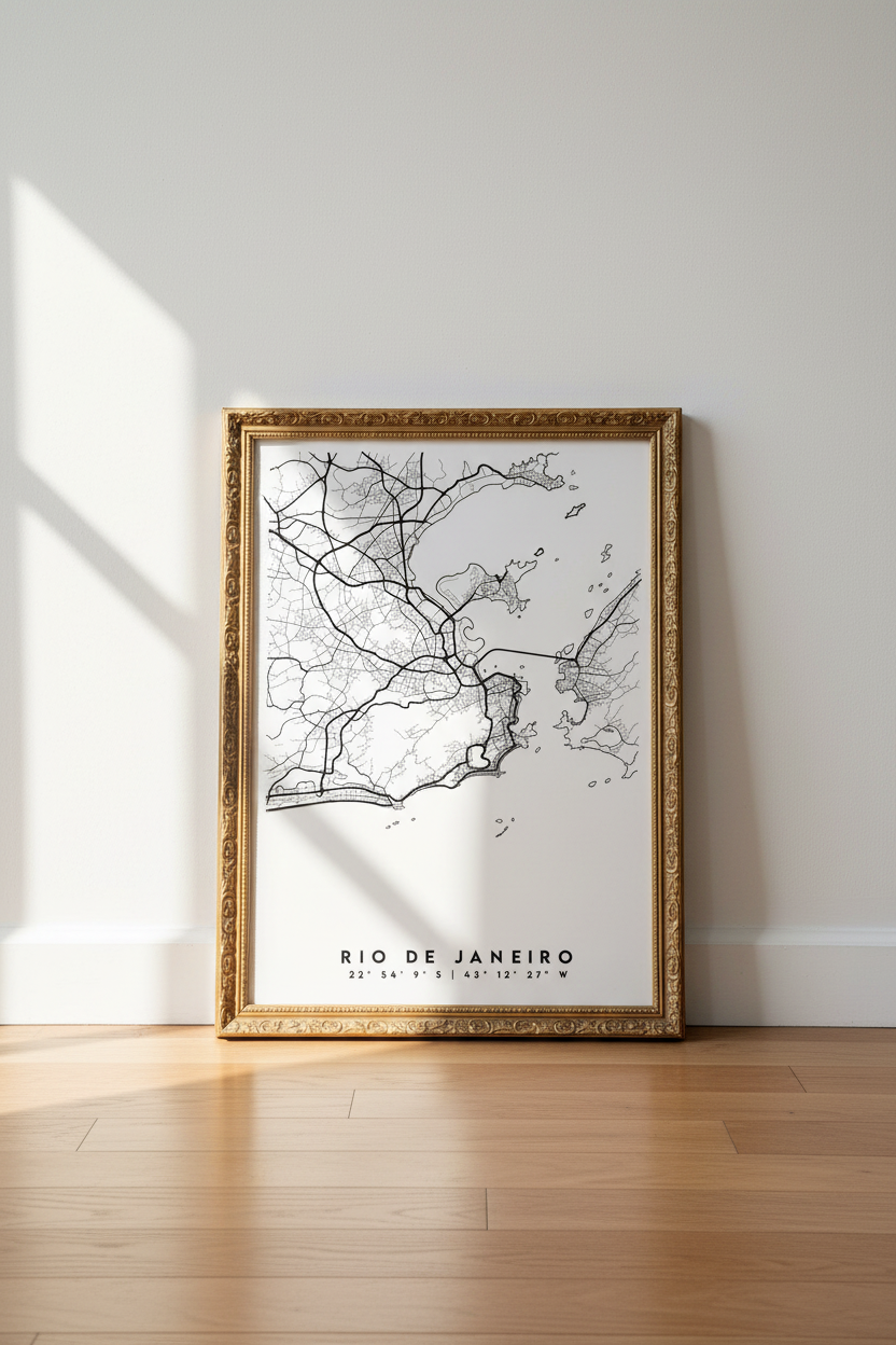 Rio map poster | Minimalist Black &amp; White, Living Room Decor