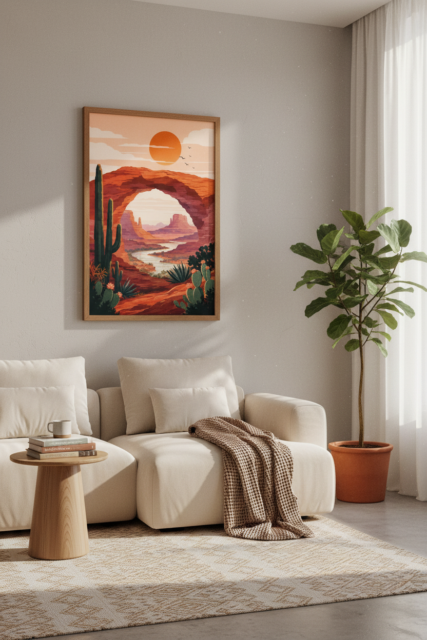 Desert Landscape Wall Art Print | Boho Southwest Decor | Sunset Canyon Poster
