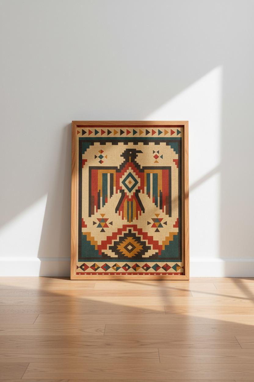 Southwestern Thunderbird Wall Art | Red Turquoise Tribal Print, Living Room Decor