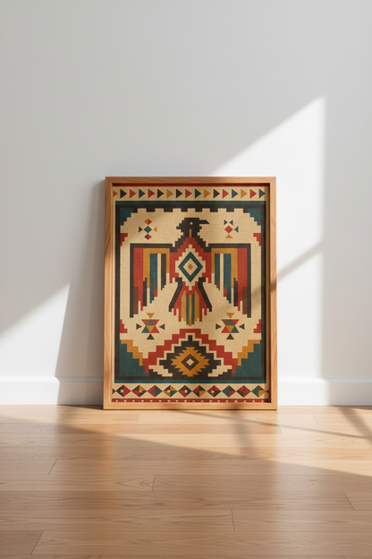 Southwestern Thunderbird Wall Art | Red Turquoise Tribal Print, Living Room Decor