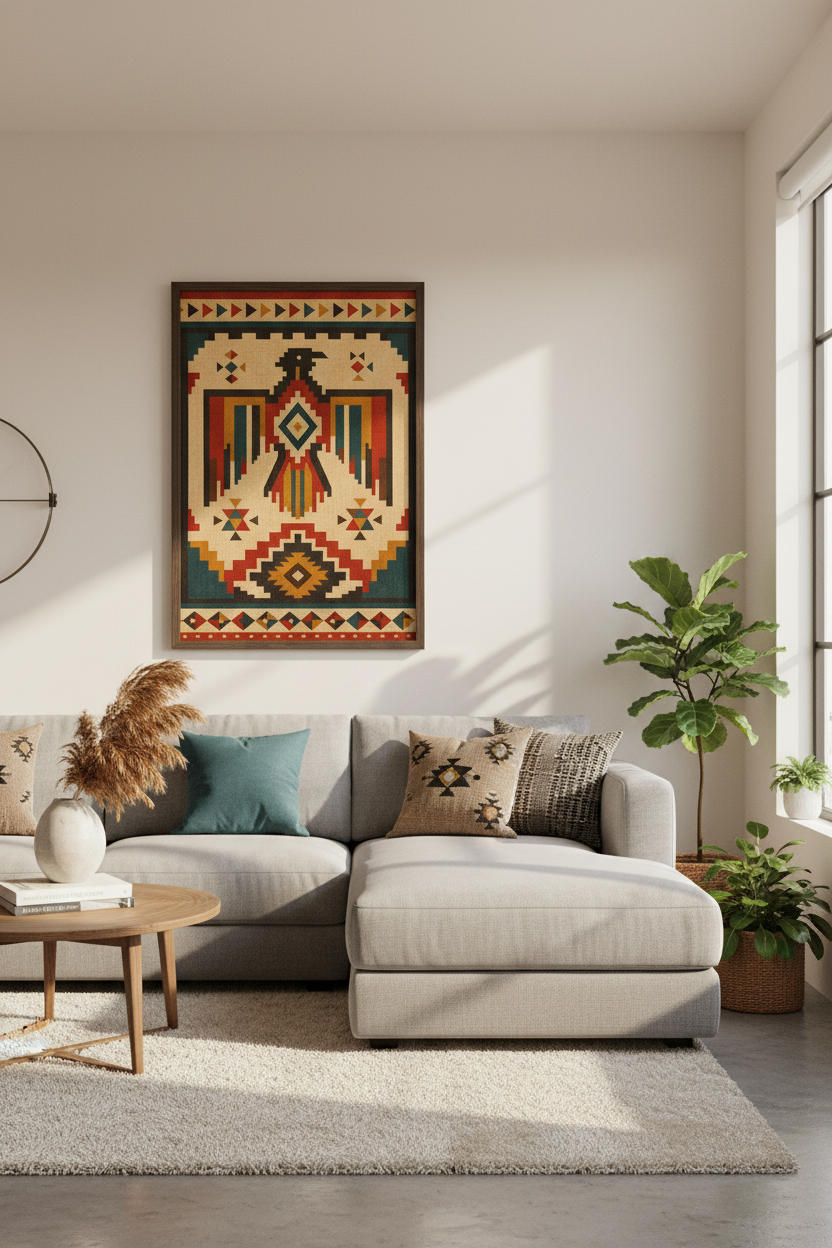 Southwestern Thunderbird Wall Art | Red Turquoise Tribal Print, Living Room Decor