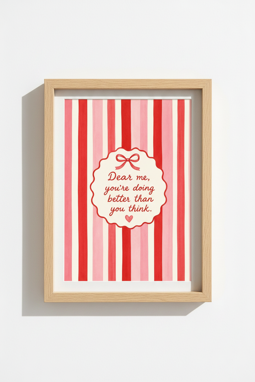Coquette Aesthetic Wall Art | Pink Red Striped Bow Poster | Preppy Room Decor