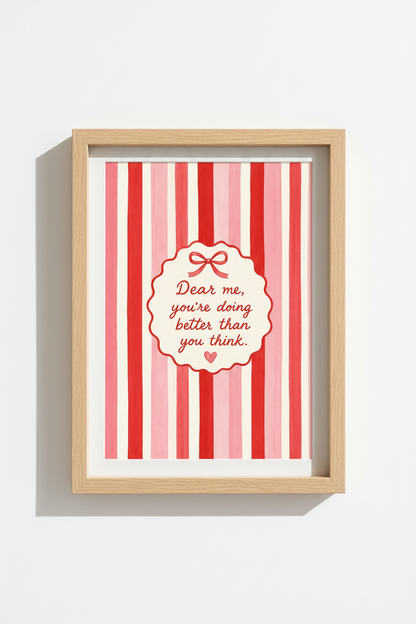 Coquette Aesthetic Wall Art | Pink Red Striped Bow Poster | Preppy Room Decor