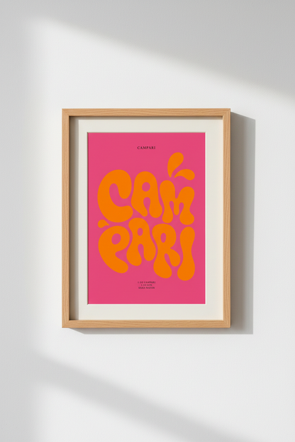 Campari Cocktail Wall Art | Retro Pink &amp; Orange Poster, Kitchen Bar Decor