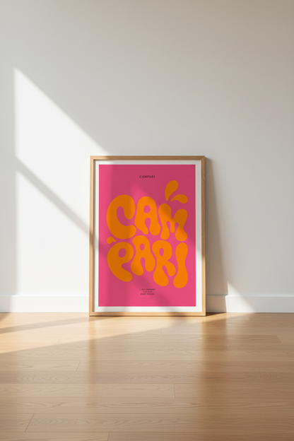 Campari Cocktail Wall Art | Retro Pink &amp; Orange Poster, Kitchen Bar Decor