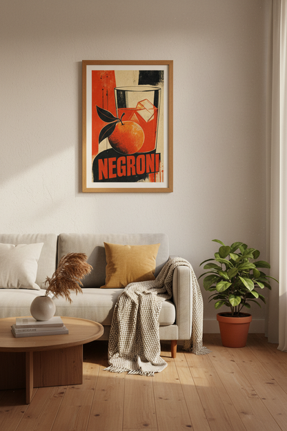Negroni Cocktail Poster | Retro Italian Aperitivo Print, Home Bar Decor