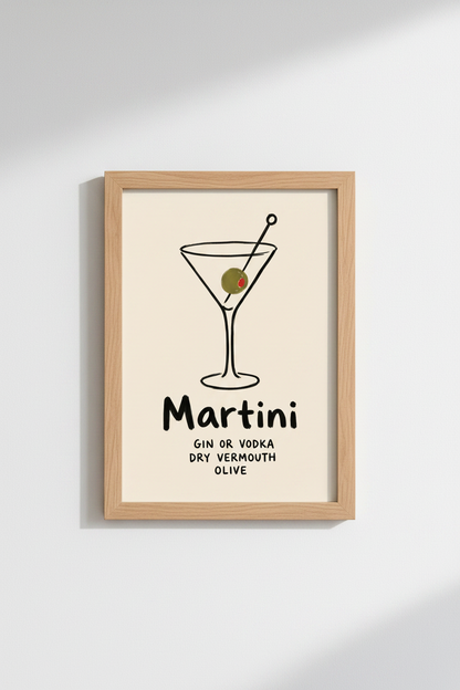 Minimalist Martini Wall Art Print | Kitchen Decor | Black &amp; White Poster