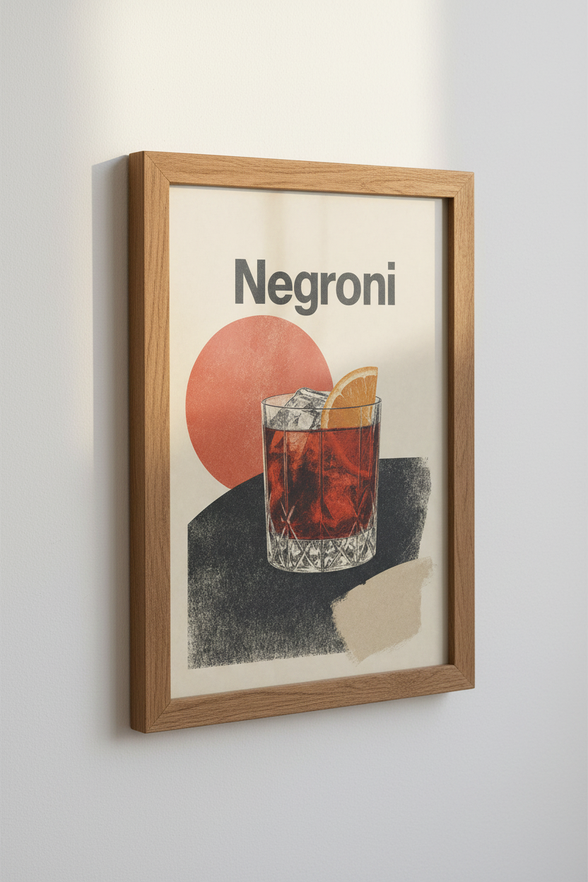 Negroni Cocktail Wall Art Print | Home Bar Kitchen Decor | Retro Modern Poster