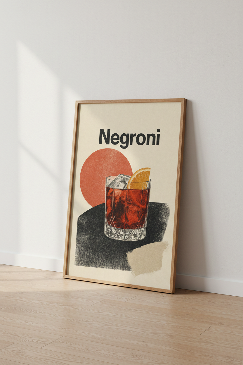 Negroni Cocktail Wall Art Print | Home Bar Kitchen Decor | Retro Modern Poster